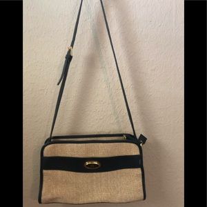 Vintage Aigner Straw and Leather Shoulder Bag